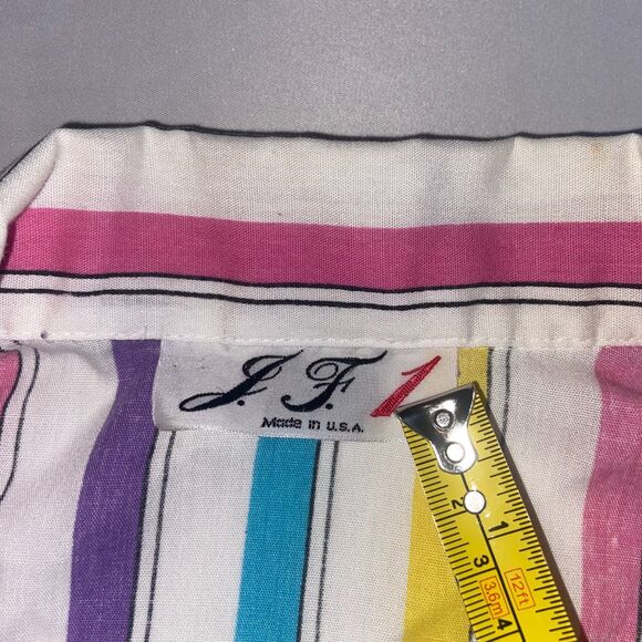 Vintage Rainbow Striped button down blouse USA funky quirky 70s 80s Maximalist M - Picture 4 of 5